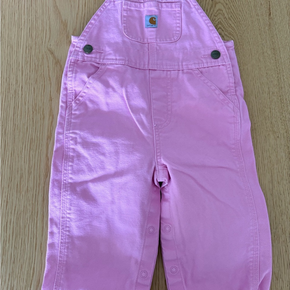 Carhartt Little Girls Pink Cotton Overalls with Chest Pocket